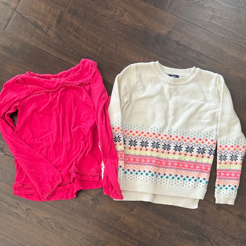 Gap girl medium Pink Long Sleeve Top and Patterned Sweater